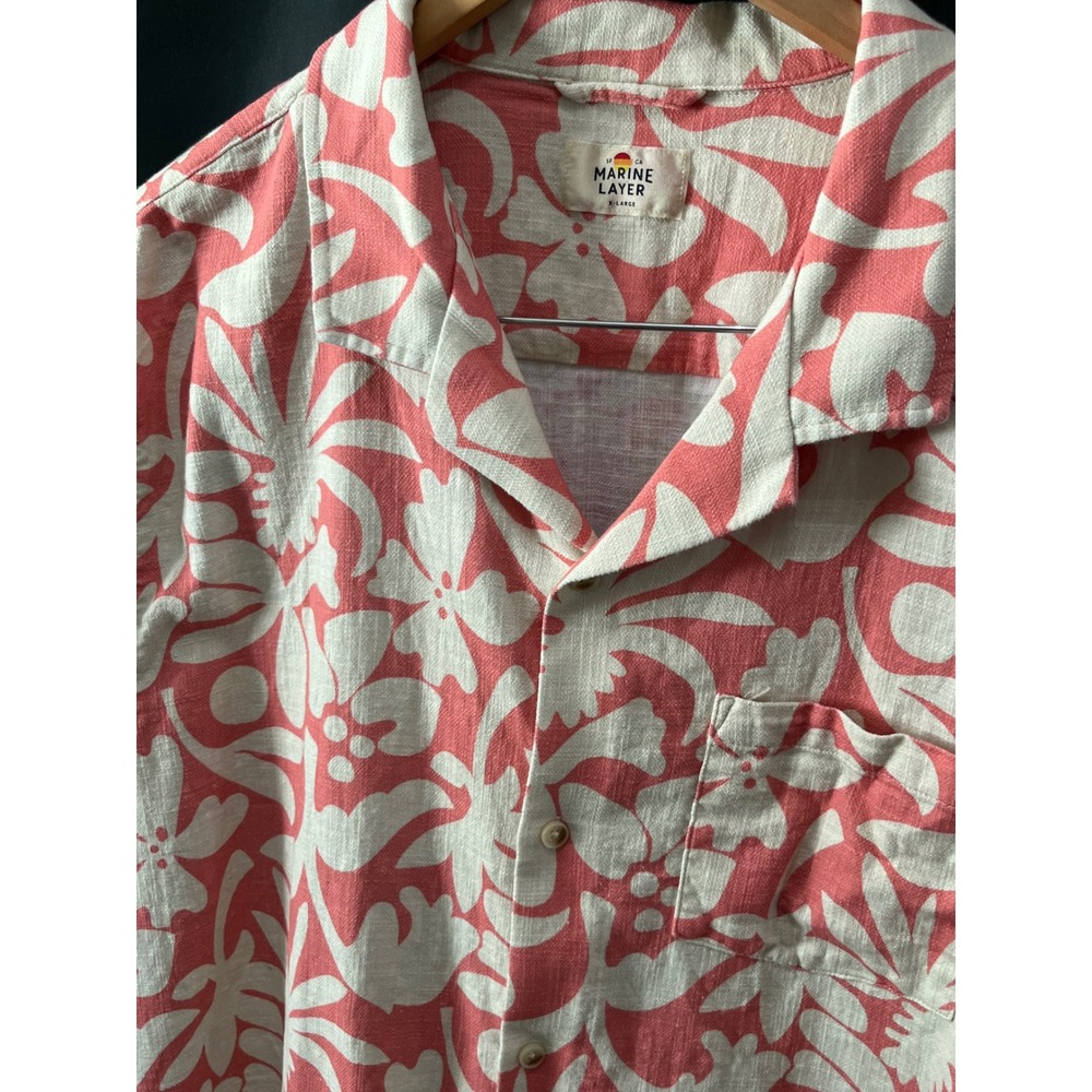 Marine Layer Mens XL Coral Tropical Floral Camp Collar Button Down Shirt XL - Picture 3 of 6